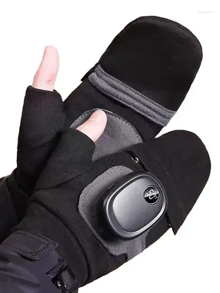 Gants de cyclisme USB chauffants électriques d'hiver, chauffe-mains portables, rechargeables, réutilisables, réglables, pour hommes, demi-doigt