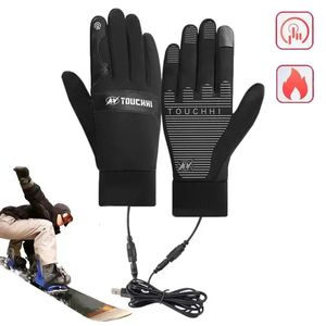 Gants de cyclisme USB rechargeables chauffe-mains électriques chauffants gants thermiques imperméables gants de snowboard d'hiver écran tactile vélo ski extérieur 231204