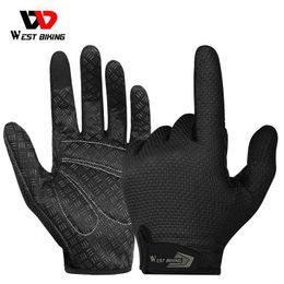 Gants de cyclisme WEST BIKING Gants de cyclisme d'été Doigt complet VTT Gants de vélo Écran tactile Antidérapant Silicone Palm Rest Conduite Gants d'équitation HKD230720