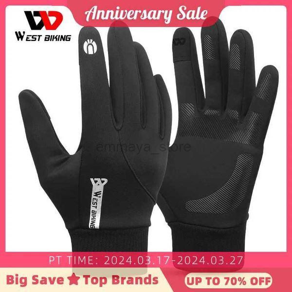 Guantes de ciclismo WEST BIKING Invierno Hombres Guantes Térmicos A prueba de viento Dedo completo Guantes de ciclismo Pantalla táctil Fleece MTB Bicicleta de carretera Warm Sport Gear 240322