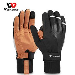 Guantes de ciclismo West Biking Guantes deportivos de invierno Espesar Alargar Equipo de ciclismo cálido Hombres Mujeres Esquí al aire libre Bicicleta Guantes de motocicleta 231204