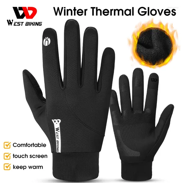 Gants de cyclisme WEST BIKING hiver thermique doigt complet pour hommes coupe-vent chaud vtt vélo de route écran tactile équipement de sport