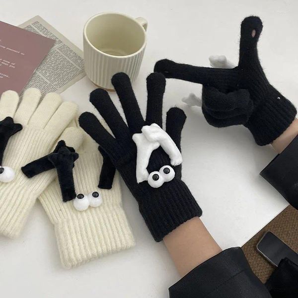 Gants de cyclisme blanc noir, personnalisés, mignons, écran tactile, polaire tricotée