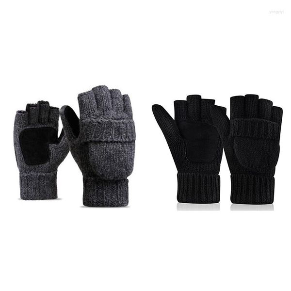 Gants de cyclisme hiver tricot chaud sans doigts gants-temps froid laine Sport course thermique hommes femmes