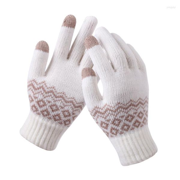 Gants de cyclisme hiver hommes/femmes chaud Jacquard Stretch tricot femme impression magique accessoires laine doigt complet épaissir mitaines