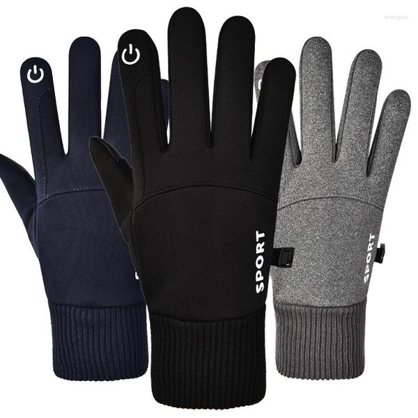 Guantes de ciclismo Invierno Felpa Deportes Correr Motocicleta Esquí Impermeable Cálido Antideslizante Dedo completo Pantalla táctil Montar