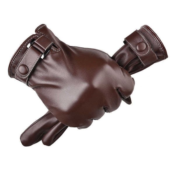 Guantes de ciclismo Invierno PU Ather para hombres Cálido Pantalla táctil térmica Conducción Motorcyc con forro Fece L221024