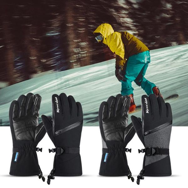 Gants de cyclisme Hiver Ski Imperméable Coupe-Vent Écran Tactile Snowboard Pour Hommes Chaud Avec Poche À Fermeture Éclair