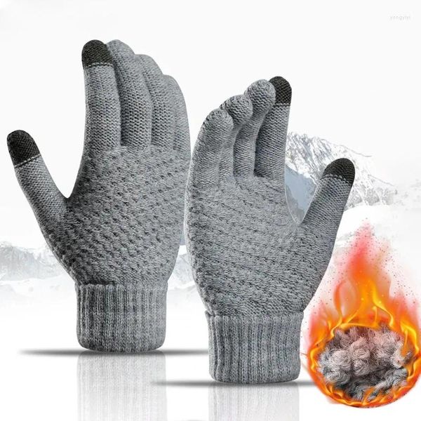 Gants de cyclisme hiver écran tactile pour hommes femmes doigt complet Imitation laine chaud élastique tricoté mitaines épais Crochet