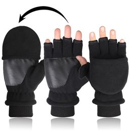 Gants de cyclisme hiver chaud mitaines thermiques convertibles sans doigts coupe-vent polaire polaire chaud hommes femmes double couche rabat 231122