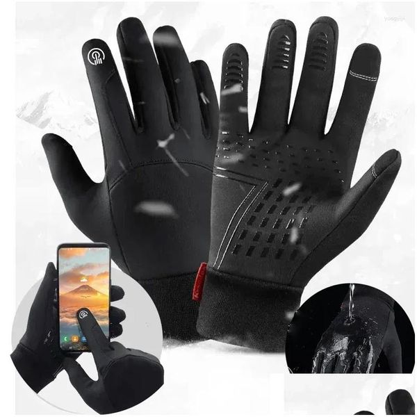 Guantes de ciclismo Invierno Cálido Toque Sn Motocicleta Fl Dedo Térmico Bicicleta Guante Hombres Mujeres Mtb Gimnasio Escalada Drop Entrega Deportes Al Aire Libre Otyxa