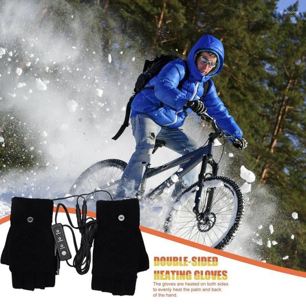 Guantes de ciclismo Mujer Electic Calefacción Medio dedo Calentador de manos Calentador de manos Mujer USB Color sólido Invierno