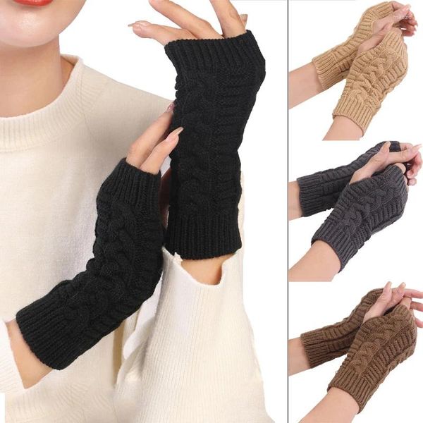 Guantes de ciclismo para mujer, calentador de manos con estilo, brazo de invierno, tejido de ganchillo, manopla de lana sintética, cálido, sin dedos, patrón de giro