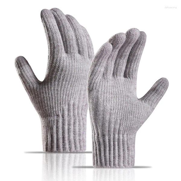 Guantes de ciclismo para mujer, manoplas de punto elásticas con pantalla táctil cálidas para invierno, guantes de ganchillo para mujer con dedo completo de lana