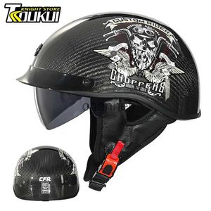 Cascos de ciclismo 2023 Casco de fibra de carbono Motocicleta Casco de motocicleta para hombre Medio casco aprobado por DOT Material ABS Cápsula retro De Moto Casio x1018