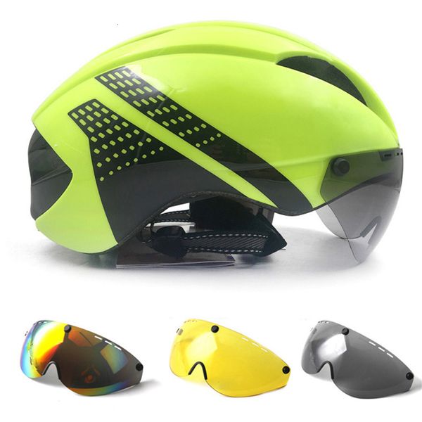 Casques de cyclisme Aero Casque TT Contre-la-montre Vélo Pour Femmes Hommes Lunettes Course Vélo De Route Avec Lentille En Plein Air Sécurité Caps 230525