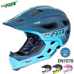 Fietsen helmen batfox mtb helm volledig gezicht voor kinderen afneembaar kind fietsen offroad outdoor sport fiets helmen knie pads set 230717