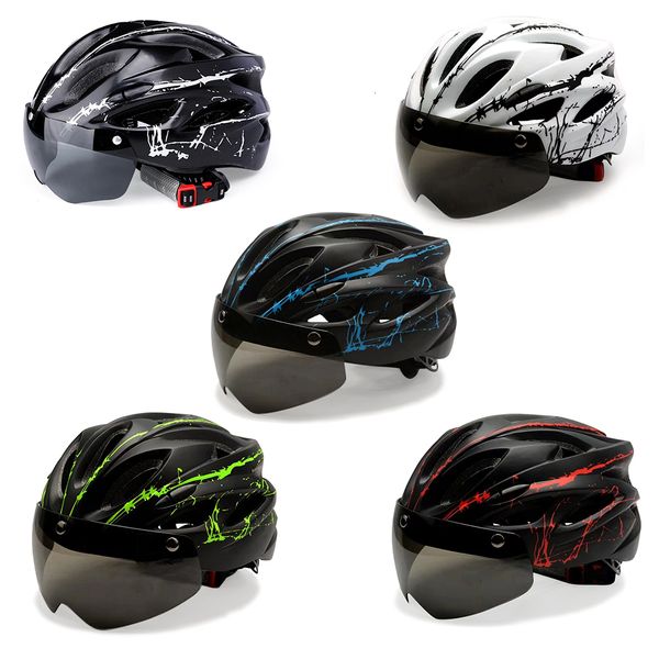 Cascos de ciclismo Casco de bicicleta Transpirable Hombres Mujeres Gafas extraíbles Lente MTB Bicicleta de carretera con luz LED 230801