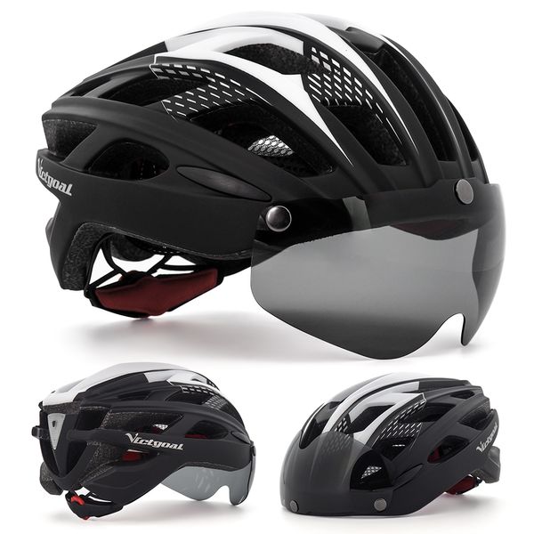 Cycling Helmets Casco de bicicleta Hombres adultos Mujeres con gafas magnéticas Sun Visor Bicicleta trasera LED LED ajustable para la carretera 230814