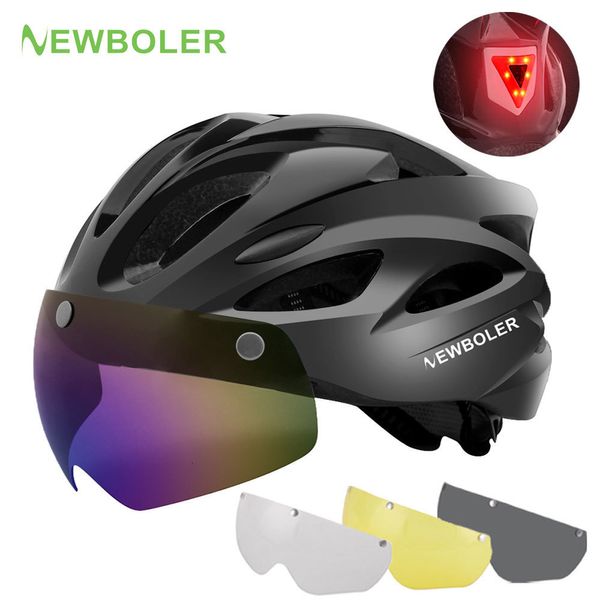 Cascos de ciclismo BOLER Casco de ciclismo Hombre Mujer Casco de luz LED Casco de bicicleta de montaña de carretera Lente extraíble Casco de bicicleta de montar con gafas 230414