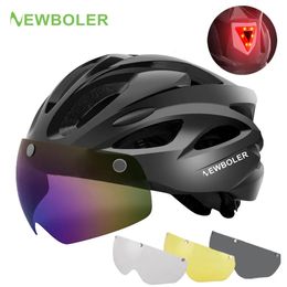 Fietshelmen BOLER Helm Man Vrouwen LED Licht Road Mountainbike Verwijderbare Lens Fiets Met Bril 231012