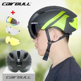 Cycling Helmen Cairbull Integrale Bicycle Helmet TT Road Aero Helmet Goggle City Casque Velo Route met lens voor fiets volwassenen Men vrouwen EPS+PC P230419