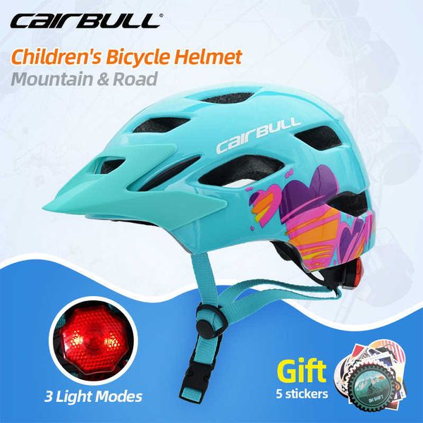 Cascos de ciclismo Cairbull Cascos de seguridad para niños MTB Carretera con luz trasera Casco de bicicleta para niños con visera para niño niña Gorra de ciclismo ultraligero P230419