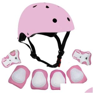 Casques de cyclisme Casques de cyclisme 7 pièces/ensemble patins à roulettes protections d'équipement casque genou coude protège-poignets Sport de plein air sécurité Prote Dhpye