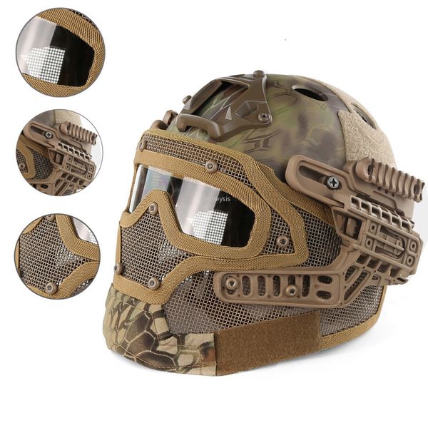 Cascos de ciclismo Cosco táctico cubierto completo lente HD militar Airsoft paintball Sports Helmets Protective Army Combat CS Shooting Safety Helmet 230728