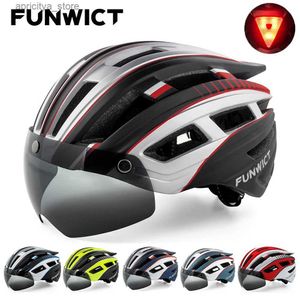 Casque de cyclisme Funwict Bicyc Helmet for Men Women Women Magnetic Goggs ns Sun Visor D Light Light Sécurité cycliste MTB Road Scooter Bike Helmet L48