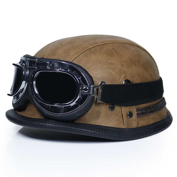 Casques de cyclisme Casque allemand ather WWII Sty NOIR Allemand Motorcyc Open Face Demi Casque Chopper Biker Pilote Vespa camouflage L221014