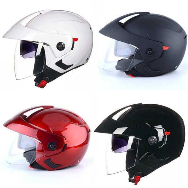 Cascos de ciclismo Venta caliente Barato y bueno 3/4 Casco de motocicleta de cara abierta Aprobado por DOT Doble visera Motocross Negro L CE T221107