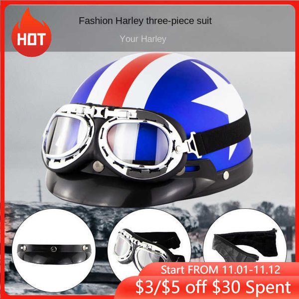 Casques De Cyclisme Vente Chaude Femmes Homme Vintage Moto Moto Vespa Casques Ouverts Scooter Demi Casques Visière Lunettes Nouveau T221107