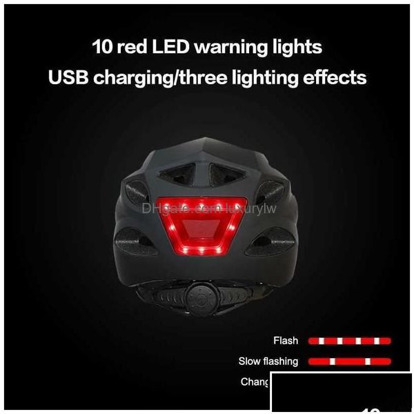 Casques de cyclisme Casque de vélo intelligent pour homme femmes enfants vélo rechargeable USB lumière LED vtt scooter électrique livraison directe Dhrus Ots2X