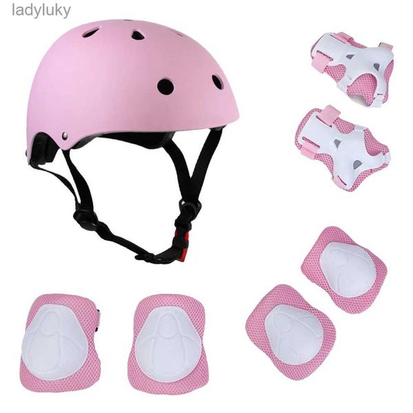 Cascos de ciclismo Juego de casco y almohadillas 7 en 1 para niños, rodilleras ajustables para niños, coderas, muñequeras para scooter, monopatín, patinaje sobre ruedas, ciclismo L240109