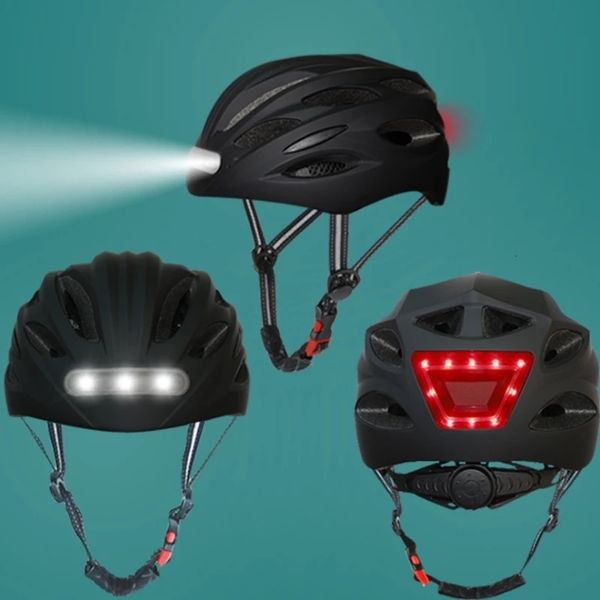 Casques de vélo Lampe à LED Casque de vélo avec feu arrière Intergrallymolded Sport de plein air Équitation Moto Équipement de vélo 230322