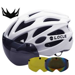 Cascos de ciclismo LOCLE Casco de bicicleta Certificación CE Casco de ciclismo Mujer Hombre 55-66 cm Casco de bicicleta ultraligero Carretera Casco de montaña Lente Visera P230419