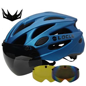 Casques de cyclisme LOCLE lunettes magnétiques casque VTT route vélo de montagne avec lunettes pare-soleil dans le moule vélo 55 66 cm 230925