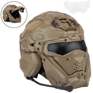 Cycling Helmets Military Full Covered Helmet Built-in Communication Headset Anti-fog Fan Tactical Combat CS Helmets Mask with Replacement Lens 230728