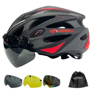 Casques de cyclisme Moon casque de sécurité de cyclisme ultraléger casque de vélo de moto en plein air lunettes à visière amovible casque de vélo de route de montagne 231201