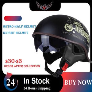 Fietsen helmen motorfiets helm retro bromfietshelm elektrische scooter vintage half face biker volwassenen goederen vespa motor met zonbeschermingslens t221107