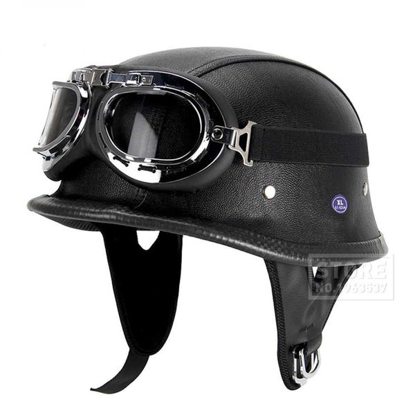 Casques de cyclisme Nouveau casque de moto en cuir allemand Motorcycle ouverte Face Open Half Hopper Biker Pilot Dot Black T221107