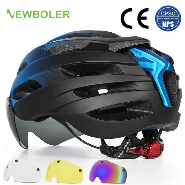 Cascos de ciclismo NEWBOR NUEVO Casco de ciclismo USB D Light Bicyc Casco Road Mountain MTB Bike Casco Sport Safe Hat con imán Gogg para hombre HKD230626