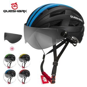 Fietshelmen QUESHARK Mannen Vrouwen Ultralight Helm MTB Racefiets Fiets Motorrijden Verwijderbare Transparante Lens Veilig Cap QE116 230922