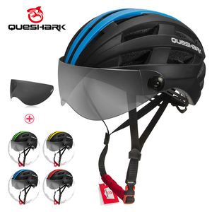 Fietshelmen QUESHARK Mannen Vrouwen Ultralight Helm MTB Racefiets Fiets Motorrijden Verwijderbare Transparante Lens Veilig Cap QE116 230830