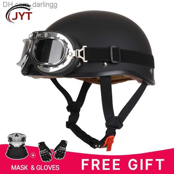 Cascos de ciclismo Casco de motocicleta retro para hombres Mujeres Estilo alemán Cascos de media cara con gafas Aprobado por DOT Ciclomotor Scooter Cruiser Motocross Q230907