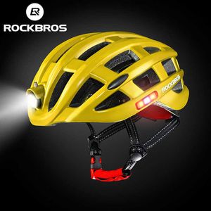 Casques de vélo ROCKBROS Casque de vélo avec lumière D Chargement USB Casques de vélo Casque de vélo de route de montagne Sport Casque de sécurité avec voyant d'avertissement HKD230626