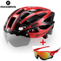 Cycling Helmets Rockbros Bicycle Helmet Men Eps Integraal gemold Ademblage fietshelm Mannen Women Goggles Lens Aero MTB Road Bike Helmet P230419