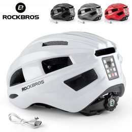 Cycling Helmets RockBros Bicycle Light Helmet MTB Road USB WAARSCHUWING ACHTER EPS PC Intergrally Molded Safety Bike 230815