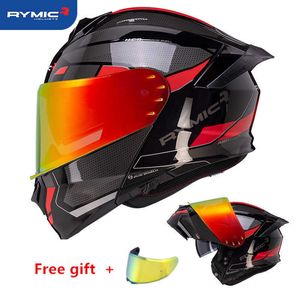 Cycling helmen rymisch gratis geschenk lichtgevende vizier motorfiets flip helm volledige gezicht modulaire motorfiets helm dual lens dot ece capacete de moto t221107